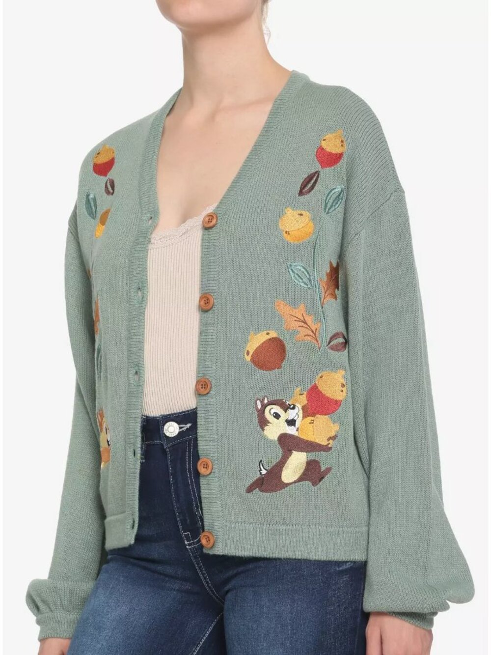 Her Universe Disney Chip 'N' Dale Green Slouchy Cardigan Size Large NWT